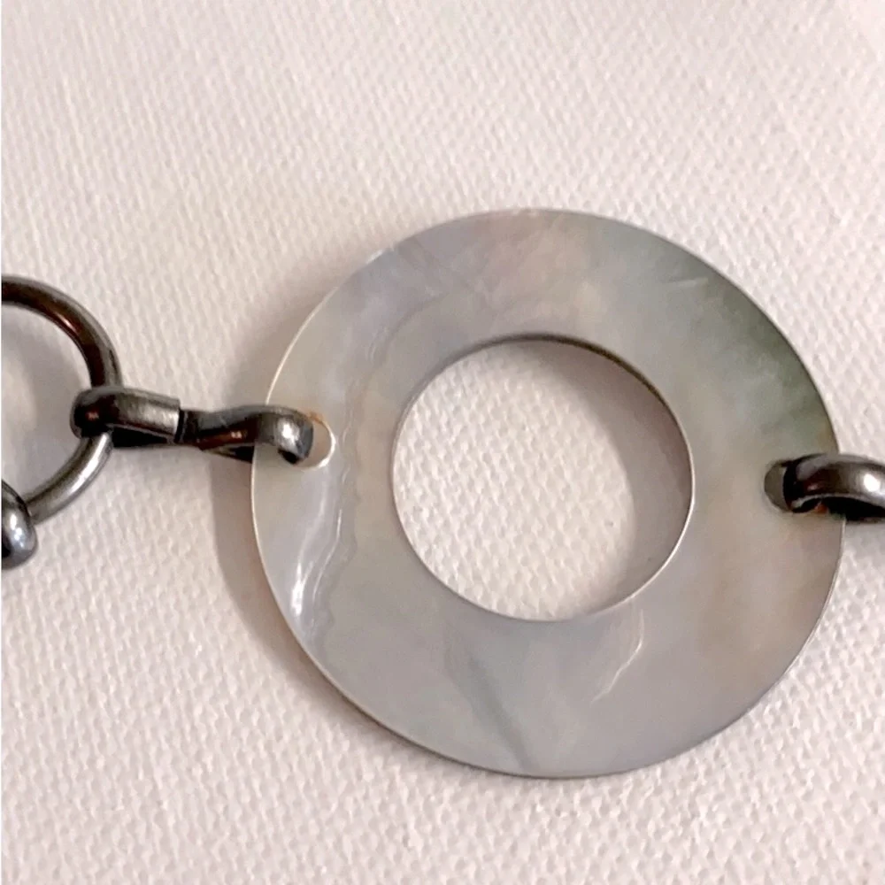 Vintage 80s Silver Hip Hugger Boho Statement chain belt with shell rings.48”